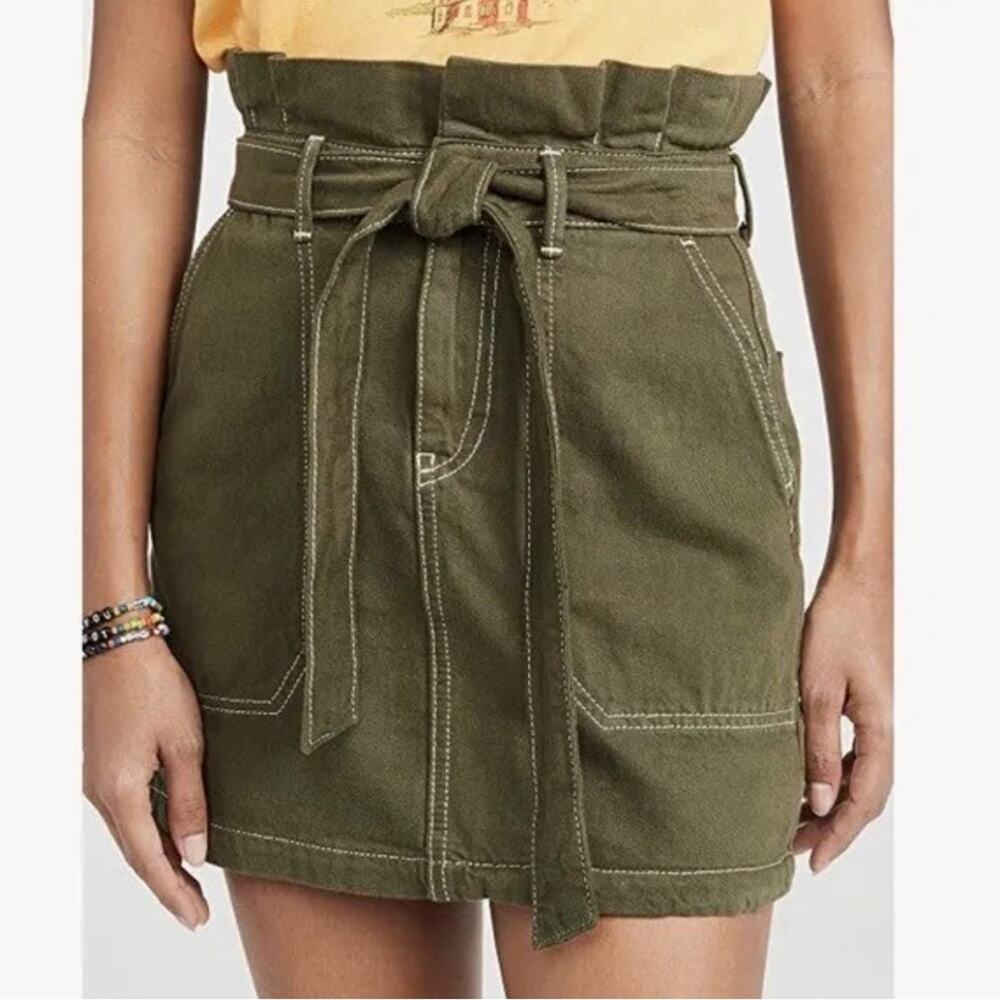 Free People Army Green Paper Bag Tie Waist Splendor in the Grass Skirt size 6